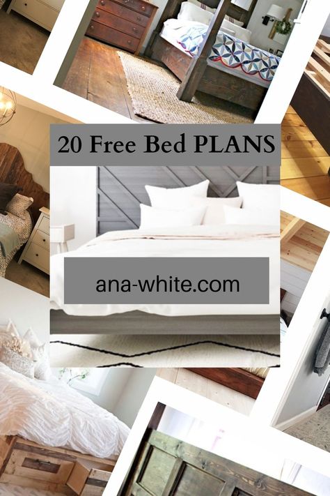 Bed Frame Plans Queen, Diy Wood Bed Frame King, How To Build A Bed, Build Your Own Bed Frame, Diy King Platform Bed Frame Plans, Diy Queen Bed, Anna White Bed Frame, Ann White Furniture Plans, Farmhouse King Bed Plans