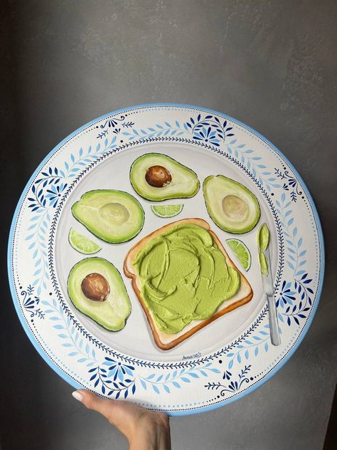 Toast Painting, Painting Avocado, Breakfast Painting, Toast Art, Green Avocado, Palette Knife Art, Art Palette, I Am An Artist, Knife Art