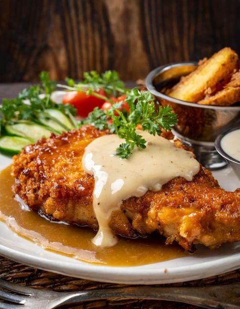 Hands down, this is the only dish my hubby requests weekly! Steak With Gravy, Chicken Fried Steak Recipe, Fried Steak Recipes, Country Fried Steak, Fried Steak, Steak Frites, Chicken Fried Steak, Steak Fries, Chicken Fried