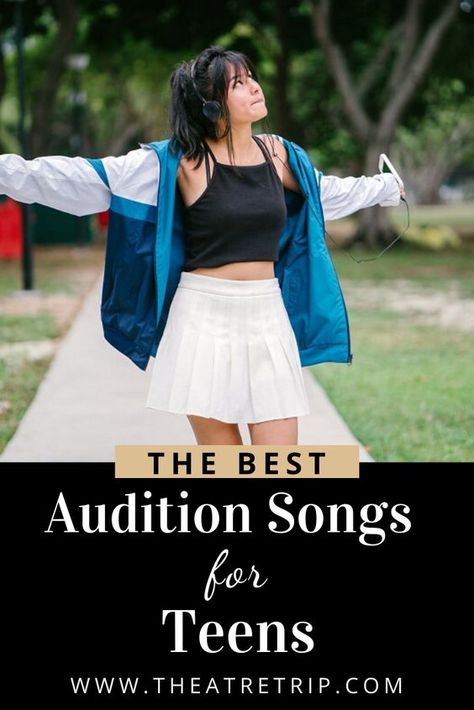 The BEST Audition Songs for Teens - by Vocal Type|#learningvocals, #HowtoSingBetter, #howtosinghighnotestips #startlearningsinging, #learnsingingathome Musical Theatre Audition Songs, Good Audition Songs, Best Songs To Sing For An Audition, Songs To Sing For An Audition, Audition Songs For Mezzo Sopranos, Audition Songs For Sopranos, Audition Songs For Altos, Acting Auditions Monologues, Theater Tips