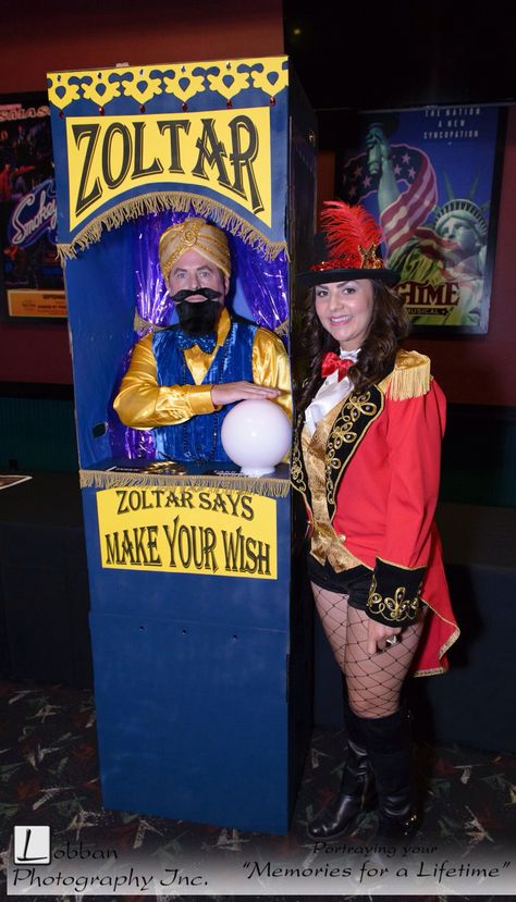 Zoltar and Ringmaster Halloween costumes Zoltar Costume, 1980s Halloween, 80s Halloween Costumes, 80s Halloween, Vintage Circus, Outdoor Halloween, Halloween Outdoor Decorations, Holiday Time, Costume Halloween