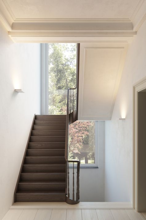 Sulfer Uplight Wall Hallway Lighting Ideas, Staircase Wall Lighting, Staircase Lighting Ideas, Architectural Lighting Fixtures, Classical Interior Design, Skylight Design, Modular Lighting, Stairwell Lighting, Visual Comfort Lighting