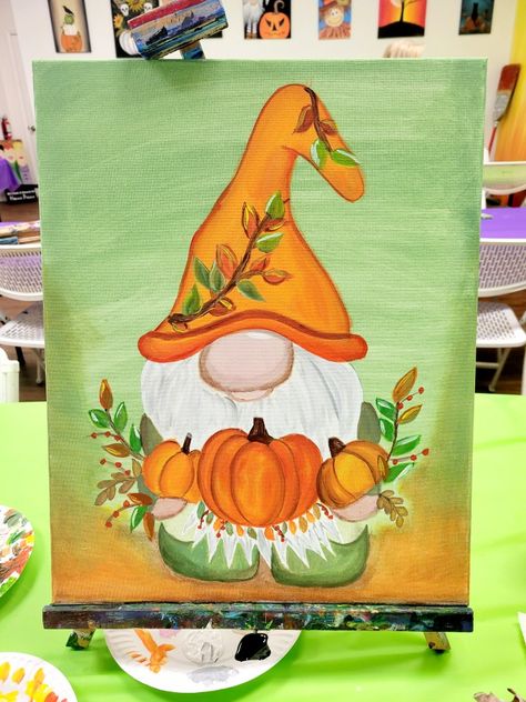 Painting Ideas On Canvas Thanksgiving, Painting Ideas Fall Aesthetic, Thanksgiving Sip And Paint Ideas, Painting Thanksgiving Ideas, Jesen Crteži, Fall Art Painting Canvases, Gnome Fall Painting, Beginner Painting Ideas Easy Simple Fall, Fall Mushroom Painting