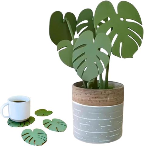 PRICES MAY VARY. 【Magnetic Simulated Leaf Coasters】: This coaster set includes 4 crocheted monstera leaf coasters and 1 base, adding unique charm to your home. 【3D Printed Monstera Coaster】: This coaster is made using 3D printing technology and imitates the shape of Monstera leaves. It can effectively protect your desktop from water stains from the cup. 【Space Saving Storage】: The four coasters can be easily and neatly fixed on the base through magnetism, saving space while keeping your coasters Plante Monstera, Decoration Plante, 3d Rose, Monstera Plant, Slate Coasters, Ceramic Coasters, Wood Coasters, Up Girl, Bar Decor