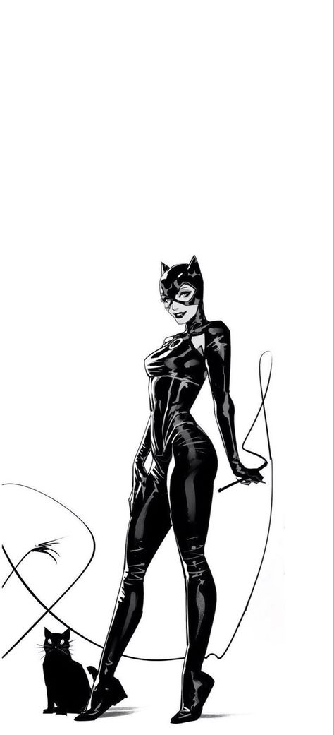 Catwoman Suit Concept, Cat Woman Illustration, Black Catwoman Art, Cat Woman Aesthetic Wallpaper, Catwoman Tattoo Design, Cat Woman Physique, Black Cat Wallpaper Marvel, Cat Women Art, Catwoman Inspired Outfit