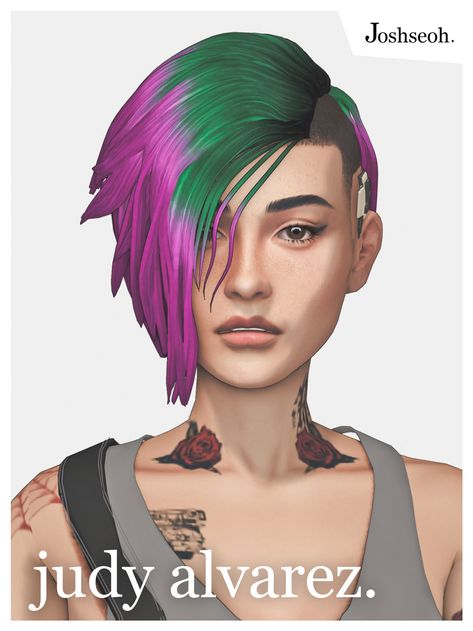 Cyberpunk Hair, Judy Alvarez, Halloween City, Half Shaved Hair, Half Shaved, Pelo Sims, Short Hair Undercut, Sims4 Clothes, Punk Hair