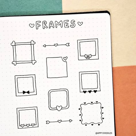 Bullet journal doodles. Doodle frames. Planner doodles. #cutedoodles #bujodoodles #doodleart #easydrawings Follow @appy.doodles on Instagram for bullet journal doodles and easy step by step doodles :) Step By Step Doodles, Bullet Journal Frames, Bullet Journal Boxes, Bullet Journal Headers, Graphic Facilitation, Planner Doodles, Sketch Note, Bullet Journal Banner, Doodle Frame