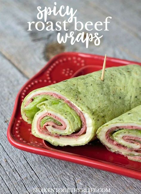 Spicy Roast Beef Wraps Roast Beef Roll Ups, Roast Beef Wrap, Shaken Beef, Roasted Pumpkin Recipes, Mashed Potato Bites, Beef Roll Ups, Sandwich Wraps Recipes, Beef Wraps, Buh Bye