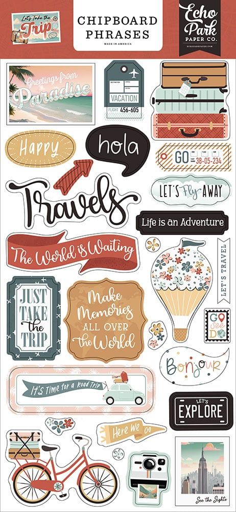 Echo Park - Let's Go Travel Collection - Chipboard Embellishments - Accents 8AE Printables For Journal, Stickers Aesthetic Travel, Traveling Stickers, Travel Journal Stickers, Travel Stickers Printable, Travel Album, Cute Laptop Stickers, Echo Park Paper, Scrapbook Stickers Printable