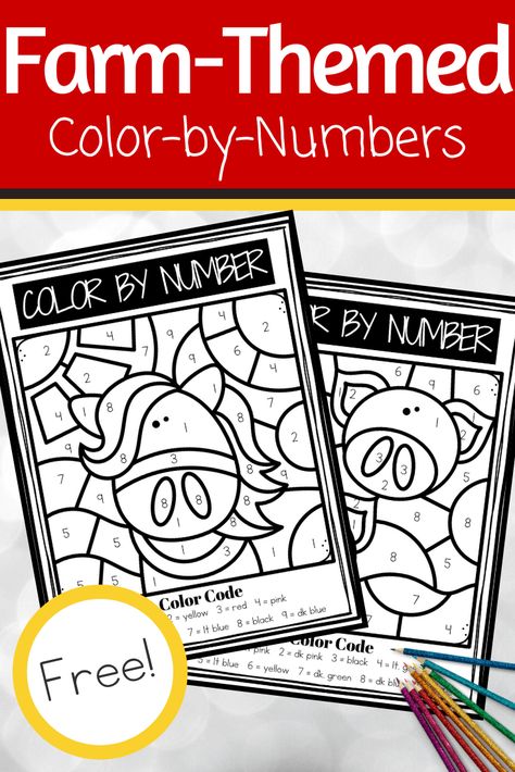 Preschoolers will practice number recognition while strengthening fine motor skills with this set of farm color by numbers preschool worksheets. Numbers Preschool Worksheets, Preschool Farm Crafts, Farm Unit Study, Farm Math, Farm Lessons, Summer Camp Themes, Farm Theme Preschool, Kindergarten Colors, Numbers Worksheets