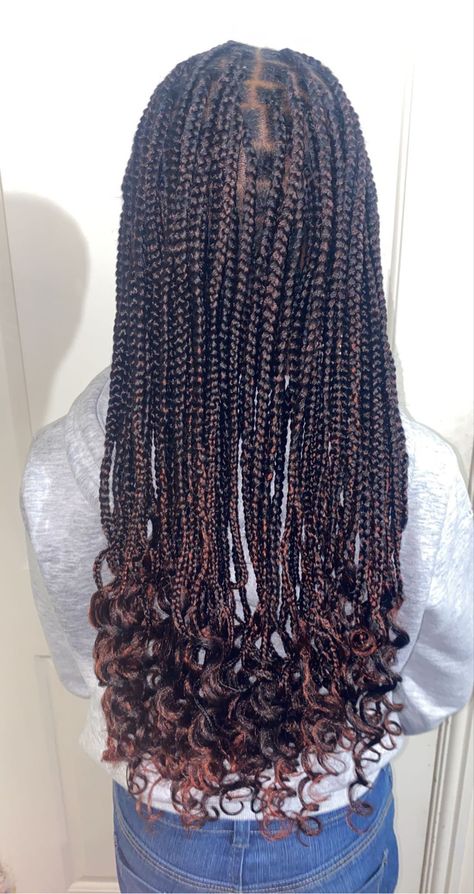 Box Braids Back Length, Knotless Box Braids Curls, Box Braids Curled Ends, Medium Knotless Braids With Curly Ends, Braids Back, Cruise Prep, Curled Box Braids, Braids Curls, Knotless Box Braids