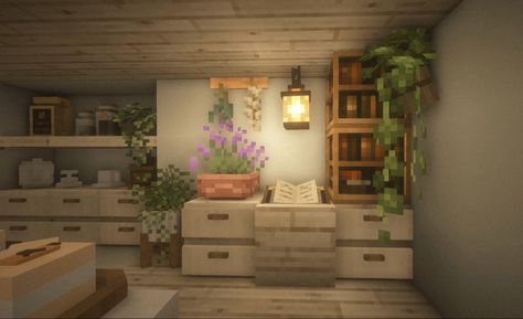 Coffee Bar Minecraft, Cozy Minecraft Houses Interior, Minecraft Cozy Kitchen, Coffee Table Minecraft, Minecraft Living Room Ideas Cottage, Minecraft Cozy Interior, Minecraft Coffee Table, Cute Minecraft Kitchen, Minecraft Cottage Interior