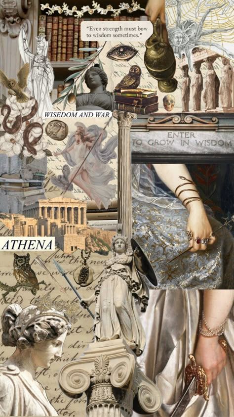 Athena the goddess of war, arts and wisdom. #goddess #athena #athens #war #arts #wise #wisdom #wisedom #goddessofwar #goddessofwisdom #owl #books #goddesses #ancientgreece Athena Aesthetic, Athena Cabin, Athena Goddess Of Wisdom, Percy Jackson Wallpaper, Goddess Aesthetic, Goddess Athena, Owl Books, Athena Goddess, Camp Half Blood