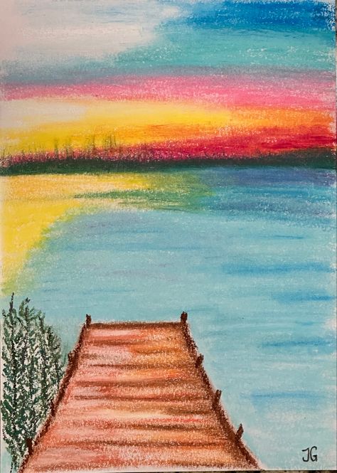 Colored Pencil Artwork Easy, Impressionism Art Easy, Things To Draw With Crayons, Landscapes To Paint, Crayon Art Drawing, January Art, Watercolor Pencil Art, Crayon Drawing, Crayon Painting