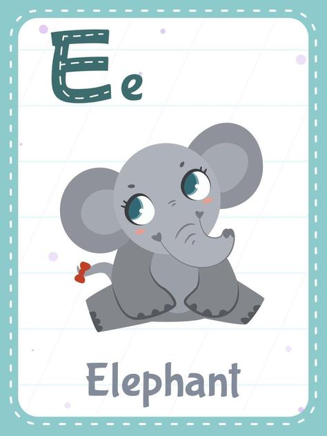 Alphabet flashcard with letter E. Cartoon cute elephant animal picture and english word on flash card for children education. School memory cards for kindergarten kids flat illustration. Corruption Poster, Mouth Cartoon, Elephant Cartoon, Arabic Alphabet Letters, Children Education, Cartoon Cartoon, English Word, Education School, Alphabet Cards