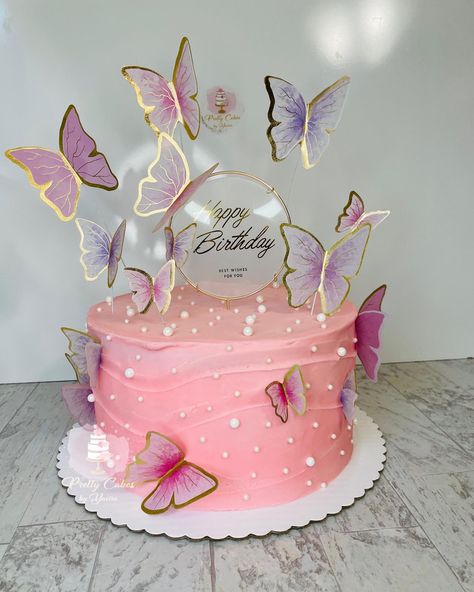 Butterfly Birthday Cake For Women, Best Cake Designs Birthday, Butterfly Cake Ideas, Pink Butterfly Cake, Classic Birthday Cake, White Buttercream Frosting, Butterfly Themed Birthday Party, Classic Birthday, There's No Tomorrow