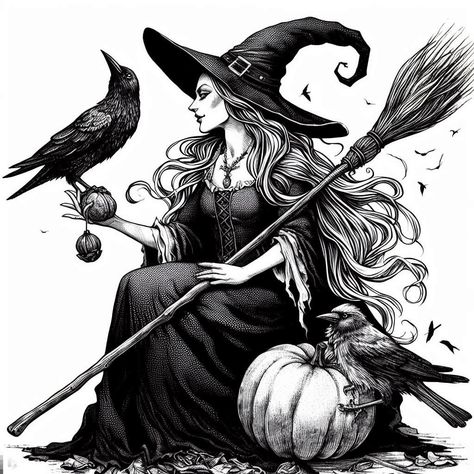 Broom Tattoo, Witch Riding Broom, Witch Tattoo, Goddess Tattoo, Wolf Tattoo Design, Witch Design, Zodiac Tattoos, Halloween Ii, The Good Witch