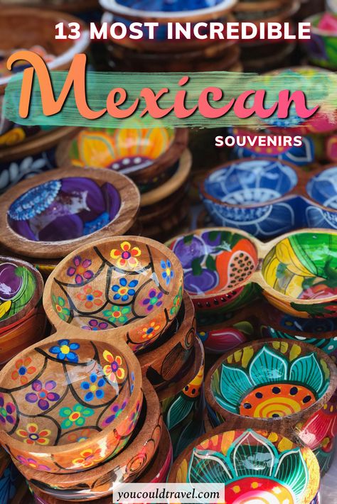 13 Best Souvenirs from Mexico - Wondering what to buy in Mexico? Here are the best souvenirs from Mexico you will need to take home with you #mexican #souvenirs #mexico #travel #guide Charro Quince Theme, Mexican Souvenirs, Mexican Arts And Crafts, Yucatan Travel, Birthday Trip Ideas, Mexico Crafts, Cabo Trip, Charro Quince, Cabo Vacation