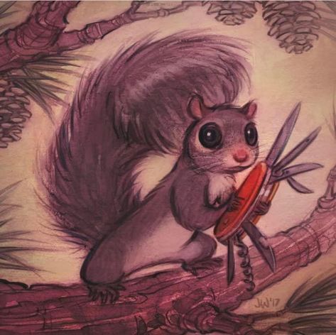 Illustration Squirrel, Cartoon Squirrel, Squirrel Tattoo, Squirrel Art, Squirrel Funny, Painter Artist, Humor Funny, Swiss Army, Squirrels