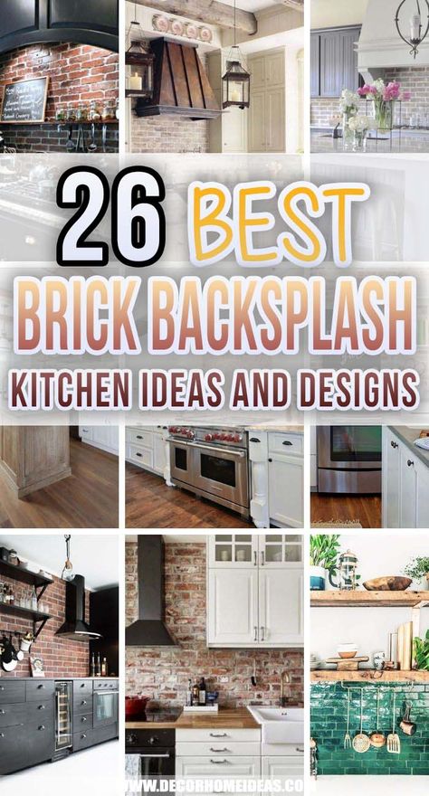 Kitchen Brick Backsplash, Brick Backsplash Ideas, Whitewash Brick Backsplash, Painted Brick Backsplash, White Brick Backsplash, Brick Tile Backsplash, Kitchen Brick, Brick Wall Kitchen, Faux Brick Backsplash