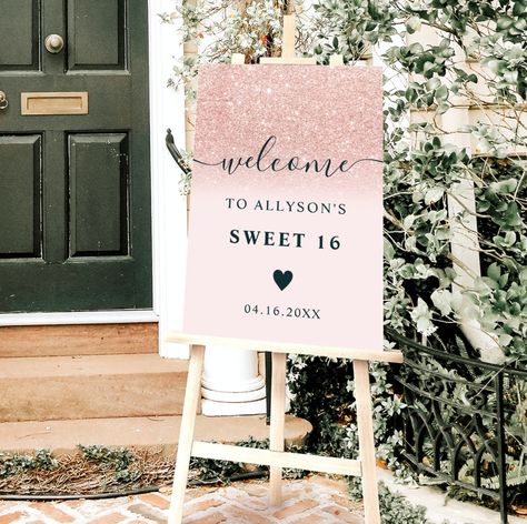 Sweet 16 Sign, Purple Sweet 16, Posters Typography, Gold Glitter Ombre, Sweet 16 Party Decorations, Sweet Sixteen Birthday Invitations, Pink Sweet 16, Sweet 16 Photos, Sweet Sixteen Birthday Party Ideas