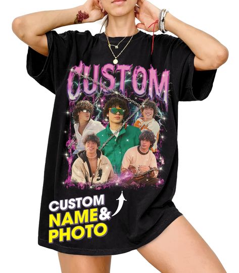 PRICES MAY VARY. EFFORTLESS CUSTOMIZATION: Easily personalize your shirt with our simple "Customize now" feature. Just place your order, and we'll handle the rest, ensuring a hassle-free experience. UNIQUE PERSONALIZED BOOTLEG SHIRTS: Stand out with our Personalized Bootleg Rap Tee, where you can showcase your own photos and custom text. Experience 90s nostalgia with vintage graphic designs that pay homage to the golden era of rap, allowing you to unleash your creativity and express your unique Custom Tshirt Ideas, Idea For Valentine, Vintage Graphic Shirt, Design Tshirts, Rap Tee, Vintage Graphic Design, Graphic Tee Design, 90s Nostalgia, Custom Shirt