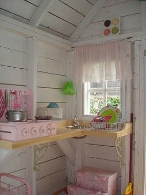 Shed Playhouse Interior Design, Pictures, Remodel, Decor and Ideas Inside Playhouse, Playhouse Kitchen, Cubby House Ideas, Playhouse Decor, Playhouse Interior, Shed Playhouse, Girls Playhouse, Backyard Playhouse, Build A Playhouse