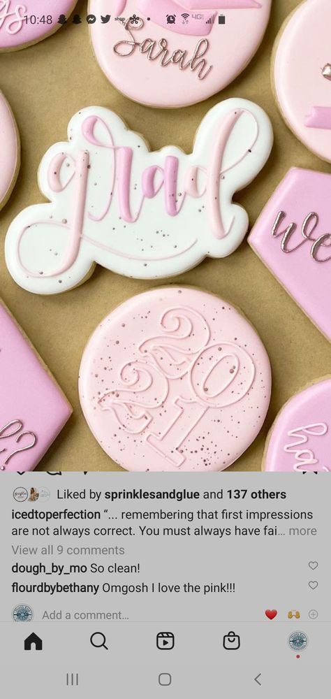 2023 Cookies, Graduation Sugar Cookies Decorated, Graduation Cookie Ideas High School, Brunch Decorated Cookies, Pink Graduation Cookies, Pink Graduation Cookies Decorated, Preppy Kitchen Sugar Cookies, Girly Graduation Cookies, Pink Grad Cookies