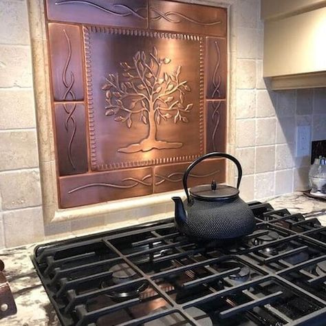 Copper Tile Backsplash, Metallic Wall Tiles, Copper Backsplash, Copper Tiles, Kitchen Backsplash Tile, Unique Backsplash, Metallic Backsplash, Life Kitchen, Unique Tile