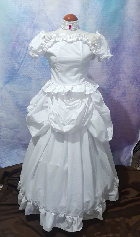 White Cotton Princess Boo Dress with Crown Headband, Crinoline and Gloves Dress With Headband Outfit, Boosette Cosplay, White Dress Halloween Costume, Extra Fits, Angelic Outfits, Princess Boo, Cottagecore Summer, Extra Outfits, Coquette Room