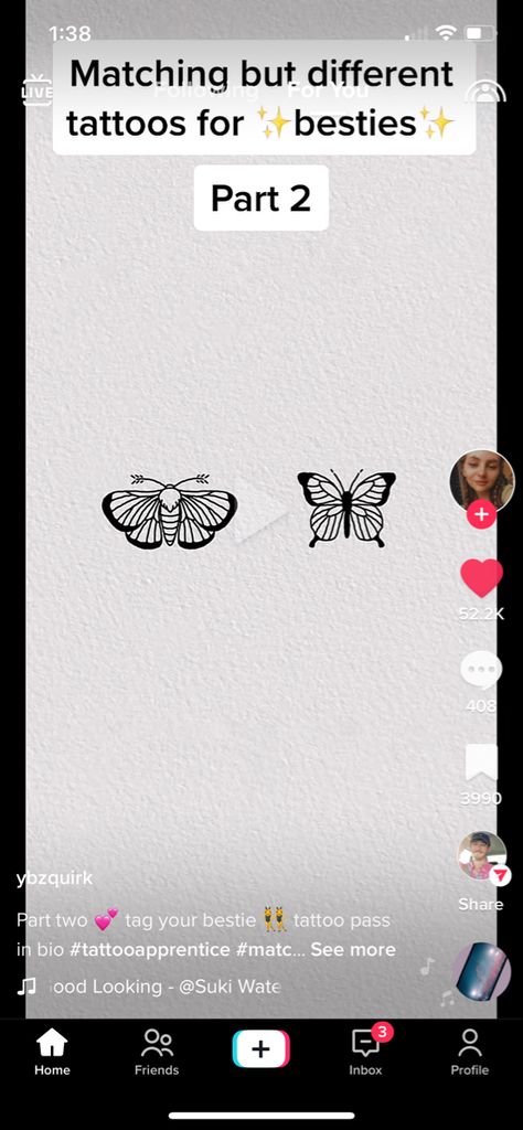 Butterfly Tattoo Matching, Moth And Butterfly Tattoo, Matching Friend Tattoos, Bestie Tattoo, Matching Friend, Moth Butterfly, Moth Tattoo, Tattoo Apprentice, Suki Waterhouse