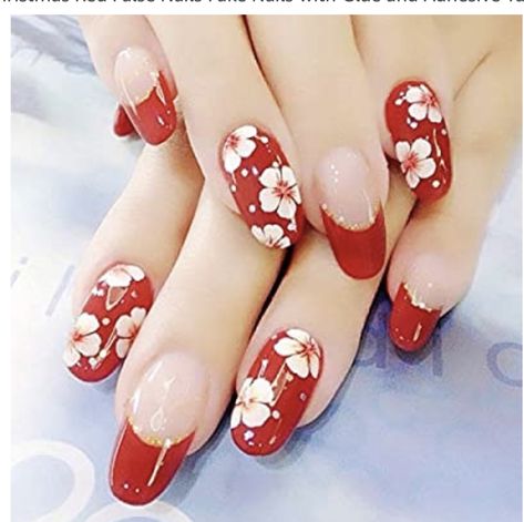 Red Nail Art Designs, Cherry Blossom Nails, New Years Nail Art, Red Nail Art, Nail Polish Trends, Geometric Nail, Her Nails, Fake Nails With Glue, Red Nail Designs