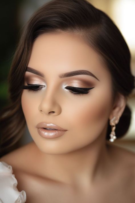 Plus Size Wedding Makeup Style, Elegant Wedding Makeup Looks, Plus Size Wedding Makeup, Bridal Makeup Ideas Wedding Day, Wedding Makeup Plus Size, Plus Size Wedding Hairstyles, Wedding Day Makeup For Bride Brown Eyes, Make Up Novia, Bride Makeup Brown Eyes