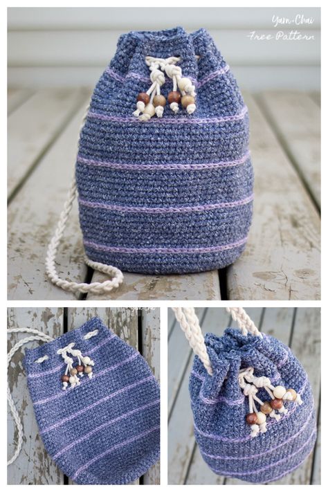 Quick Drawstring Bag Free Crochet Patterns & Paid - DIY Magazine Donation Ideas, Crochet Project Free, Handbags Patterns, Car Trip, Crochet Purse Pattern Free, Tunisian Crochet Patterns, Crochet Baskets, Free Crochet Bag, Knit Projects