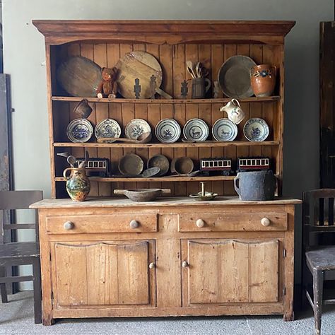 Antique Pine Dresser, Craftsman Style Kitchens, Dreamy Kitchens, Panelled Doors, Painted Benches, Pine Bookcase, Painted Armoire, Cottagecore Room Decor, Pine Dresser