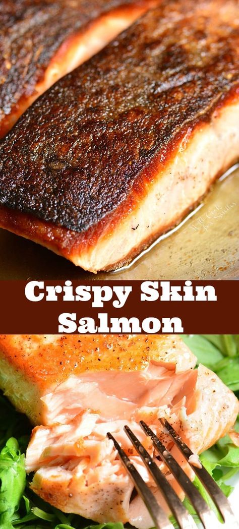 Pan-seared Crispy Skin Salmon Salmon Crispy Skin, Crispy Salmon Recipe, Crispy Skin Salmon, Salmon Recipe Pan, Seared Salmon Recipes, Salmon Recipes Baked, Salmon Recipes Pan Seared, Salmon Recipes Baked Healthy, Garlic Butter Salmon