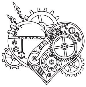 . Steampunk Heart Drawing, Steampunk Gears Drawing, Steampunk Drawing Ideas, Steampunk Quilts, Steampunk Coloring Pages, Steampunk Quilt, Steampunk Tattoo Design, Steampunk Drawing, Steampunk Coloring