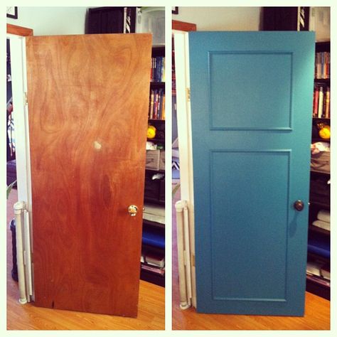 DIY Door Transformation All they did was prime it, paint it and put moulding on it to make it a panel style door Door Transformation, Furniture Remake, Grandma House, Room Goals, Door Makeover, Old Doors, Diy Interior, Door Trims, Home Upgrades