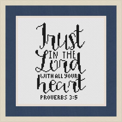 Trust in the Lord with all your heart Cross Stitch Pattern. This Religious cross stitch pattern is a digital download PDF.Information about cross stitch designFloss: DMCCanvas: Aida 14Grid Size: 59W x 90HDesign Area: 4.21" x 6.43" (10.70 x 16.33 cm)Number of colors: 1PDF Included: Pattern in black & white symbols with floss legend Pattern in color blocks with symbols with floss legendThis PDF counted cross stitch pattern available for instant download. No fabric, floss or materials are included. Bible Cross Stitch Patterns, Christian Cross Stitch Patterns Free, Bible Verse Cross Stitch, Religious Cross Stitch Patterns, Christian Cross Stitch Patterns, Cross Stitch Letter Patterns, Heart Cross Stitch Pattern, Bible Cross, Heart Cross Stitch