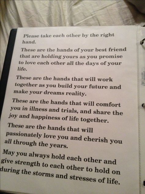 I'd like to have the Pastor say this right before we exchange vows. Except I would say "Please take each other by the hands" Things For Officiant To Say, Officiant Speech, Billy B, Wedding Script, Wedding Readings, Wedding Quotes, Cute Wedding Ideas, Wedding Officiant, Wedding Wishes