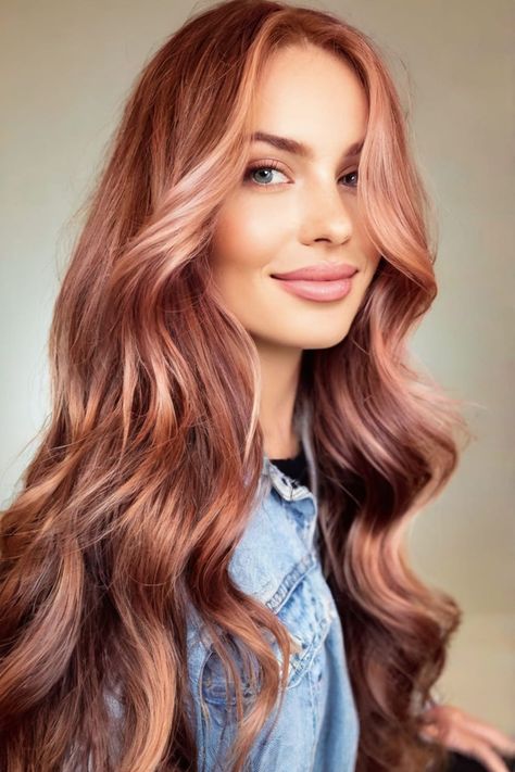 Rose Gold Copper Autumn Hair Color Ideas, Copper Rose Gold Hair, Autumn Hair Color, Redhead Hair Color, Pretty Red Hair, Copper Hair Color Ideas, Hairstyles Elegant, Red Blonde Hair, Hair Color Ideas For Blondes