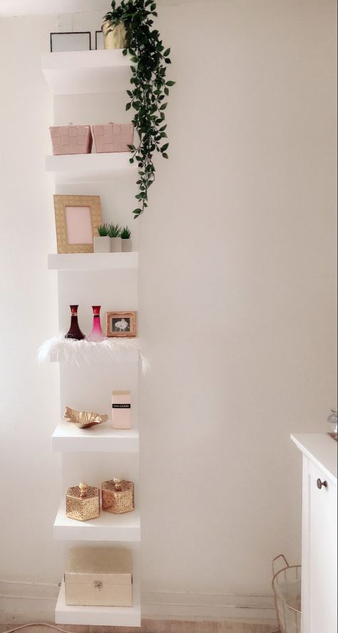 Ikea Lack Shelf Bedroom, Stacked Shelves In Bedroom, Ikea Display Shelf, Lack Wall Shelf Decor Ideas, Lack Shelf Decor Bedroom, Ikea Lack Wall Shelf Ideas, Ikea Lack Shelf Decor, Ikea Shelves Decor, Ikea Lack Shelf Ideas Bedrooms