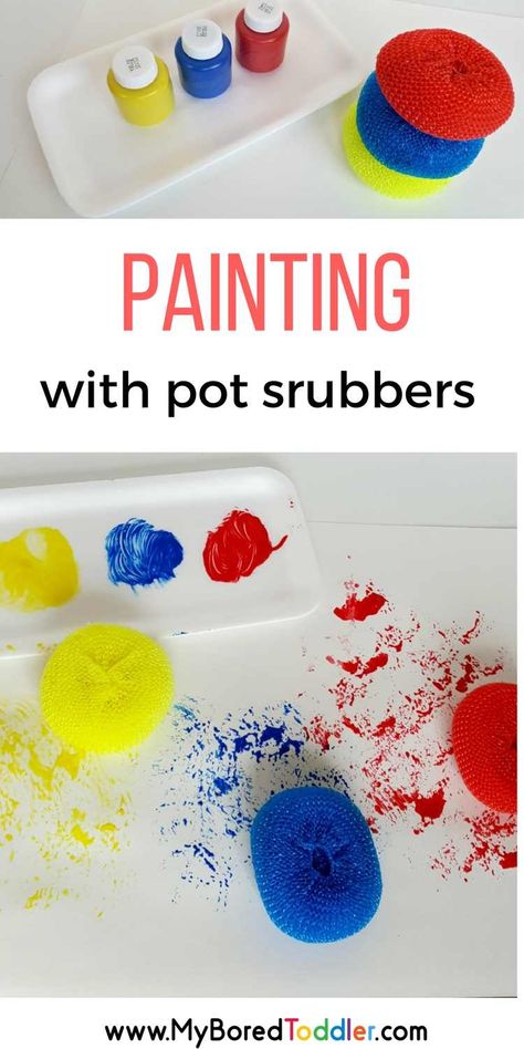 painting with pot scrubbers process art activity for toddlers pinterest Process Art For Preschoolers, Painting With Yarn, Process Art Activities, Art Activity For Toddlers, Easy Process Art, Baby Art Activities, Process Art Preschool, Art For Preschoolers, Open Ended Art