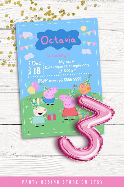 Peppa Pig Party Invitations, Peppa Pig Birthday Party Invitations, Peppa Pig Invitation, Peppa Birthday, Peppa Pig Invitations, Peppa Pig Birthday Invitations, Peppa Party, Peppa Pig George, Kids Birthday Invitation