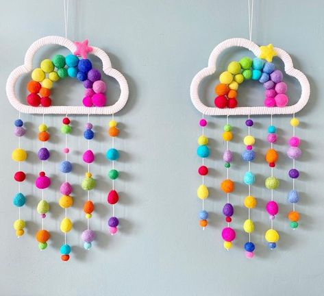 Baby Art Crafts, Rainbow Playroom, Kindergarten Decorations, Macrame Baby, Rainbow Theme Party, Same But Different, Bff Gifts Diy, Rainbow Macrame, Pom Pom Crafts