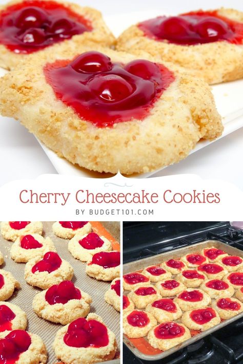 Cherry Cheesecake Cookies, Sweet Cherry Recipes, Cookie Baking Party, Pie Filling Desserts, Berry Cake Recipe, Baking Party Ideas, Cherry Pie Cookies, Wedding Cookies Recipe, Cheesecake Cookies Recipes