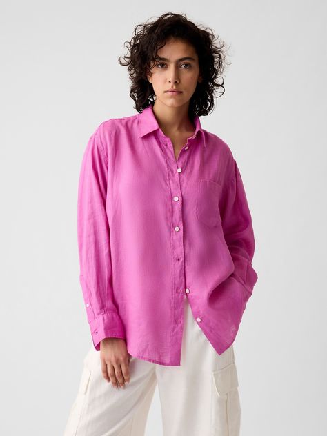 Soft linen over Linen Oversized Shirt, Women Shirt Top, Very Berry, Big Shirt, Shirt Button, Women's Summer Fashion, Petite Size, Oversized Shirt, Cotton Poplin