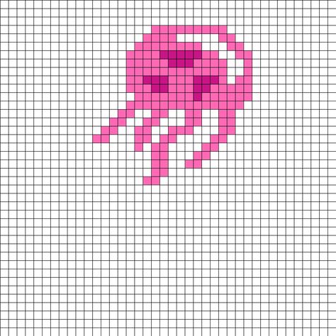 Jellyfish Perler, Jellyfish Cross Stitch, Perler Pattern, Melty Bead Patterns, Easy Perler Beads Ideas, Easy Pixel Art, Perler Bead Templates, Diy Perler Bead Crafts, Pixel Crochet