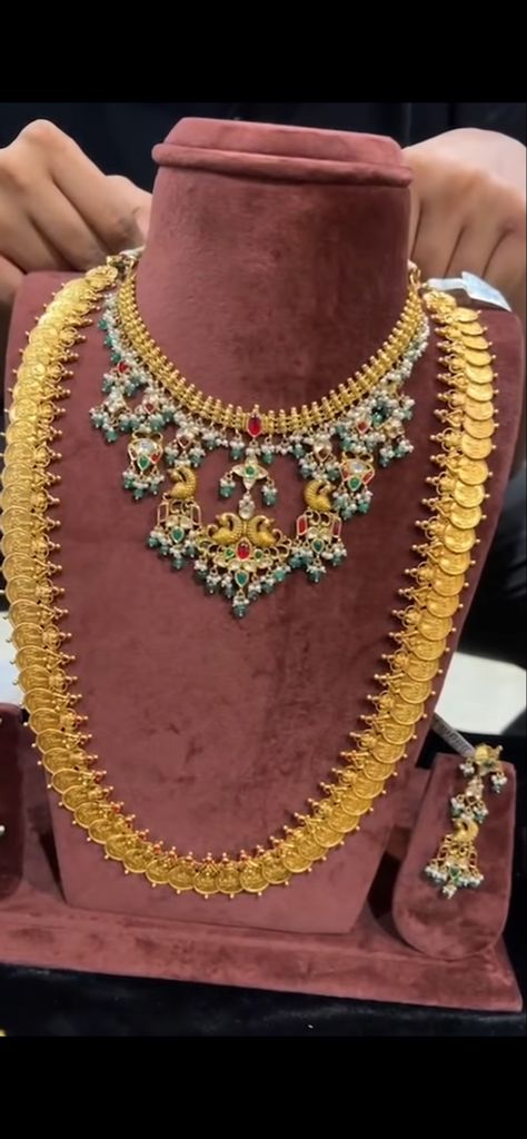 Latest Kasulaperu Designs Gold, Kasulaperu Designs Gold, Kasulaperu Latest Designs, Gold Haram, Long Haram, Gold Temple Jewellery, Backless Blouse Designs, Gold Jewelry Simple Necklace, Beaded Necklace Designs