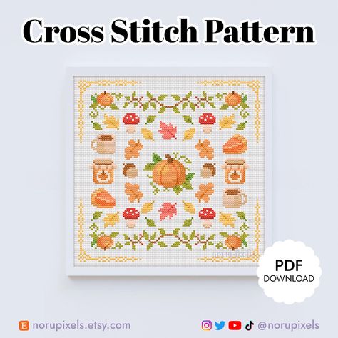 💜 Cozy Fall Autumn Pumpkin Cottagecore Cross Stitch Pattern PDF 💜 This is a digital PDF file ready to download after purchase. Pattern PDF includes: * Color symbol chart * Black and white symbol chart * List of DMC thread colors Pattern Details * Stitch count: 98 stitches wide and 98 stitches high * Total DMC colors: 26 * Finished size: 7 inch by 7inch on 14 count Aida ⭐ Disclaimers / Terms of Use ⭐ * Purchases are final - NO refunds, cancellations or exchanges. * By purchasing this pattern yo Mushroom Cross Stitch, Autumn Cross Stitch, Pumpkin Cross Stitch Patterns, Autumn Cross Stitch Patterns, Pumpkin Cross Stitch, Fall Cross Stitch, Sampler Cross Stitch, Cozy Fall, Fall Thanksgiving